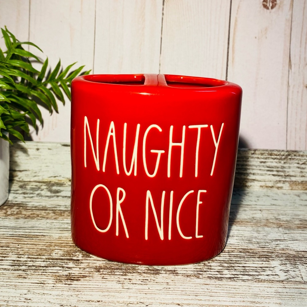 Rae Dunn NAUGHTY OR NCE red brush holder new